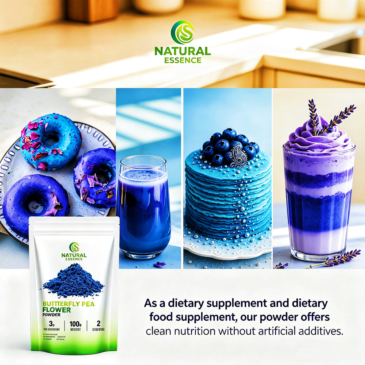 Natural Blue Food Color - Butterfly Pea Powder 100g- Natural Color for Baking & Drinks