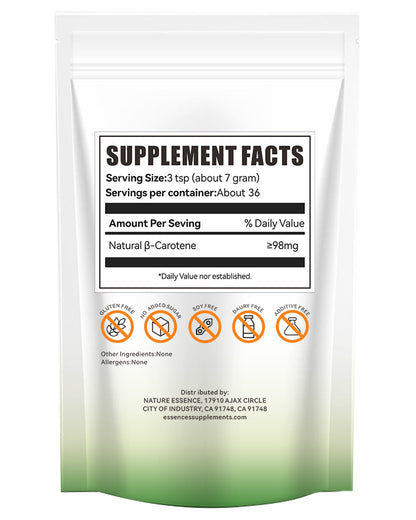 Beta Carotene Antioxidant Powder - Provitamin A for Immune Support & Skin Health- Dietary Supplements